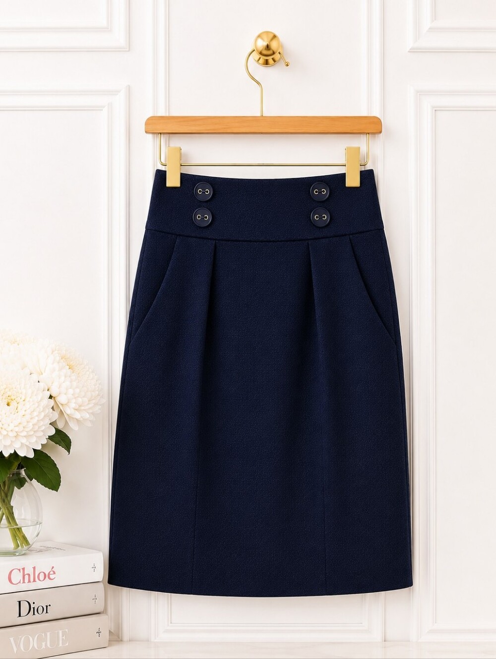 Studio JPR Navy High Waist Pencil Skirt Size 10 Button Detail Career - Picture 4 of 9